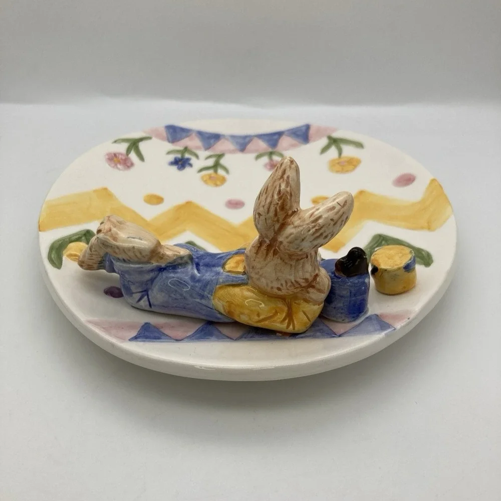 Vintage Fitz And Floyd 1994 Omnibus Easter Egg Dish Rabbit